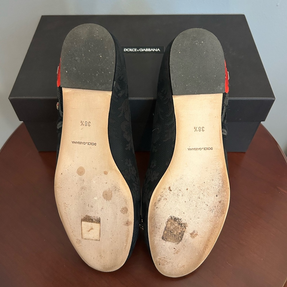 Dolce & Gabbana Black Brocade Embellished Mary Jane Ballerina Flats, size EU38.5 - Picture 10 of 16